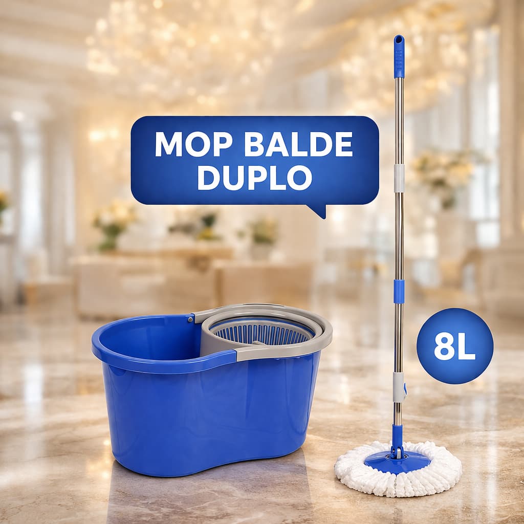 Mop Giratório 360º com Balde Duplo – Spin Mop Esfregão Giratório Limpeza Casa Rápida