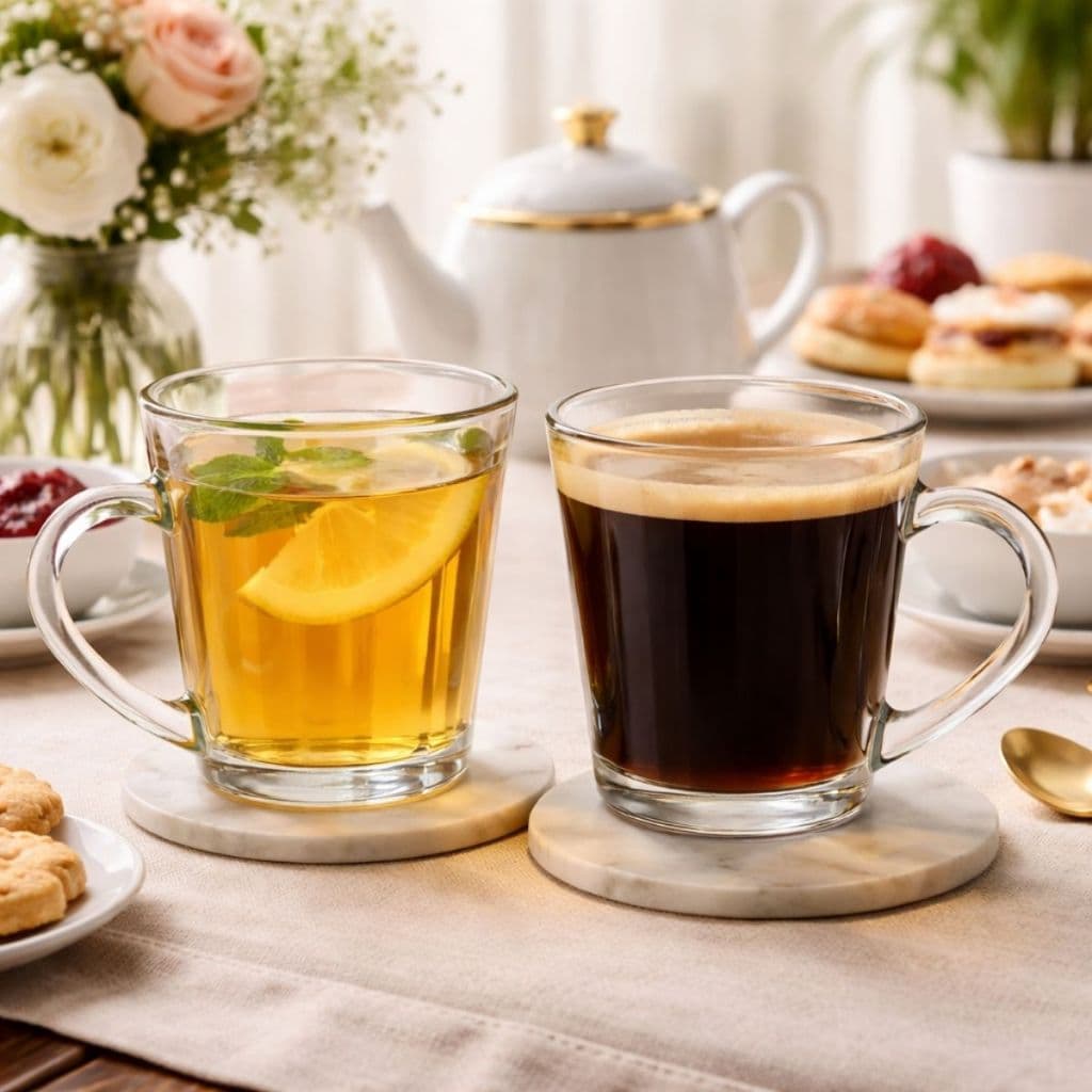 Jogo De 2 Canecas De Vidro 270ml Tipo Copo Americano com Alça Elegante Moderno Mesa Posta Café Da Manhã