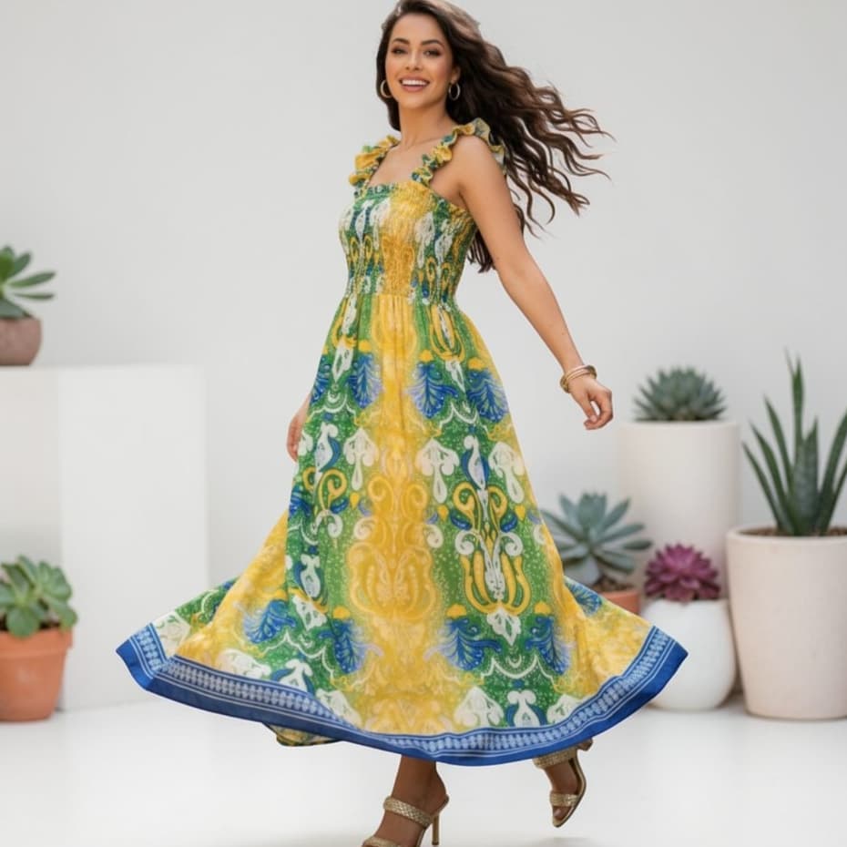 Vestido Longo Brasilcore Elegância e Conforto em Estampa Exclusiva