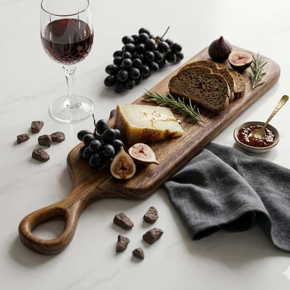 Tábua de Servir Molheira M e Corte - Petiscos - Frios Cozinha Mesa Posta - Madeira de Teca Nobre 49x10x2cm