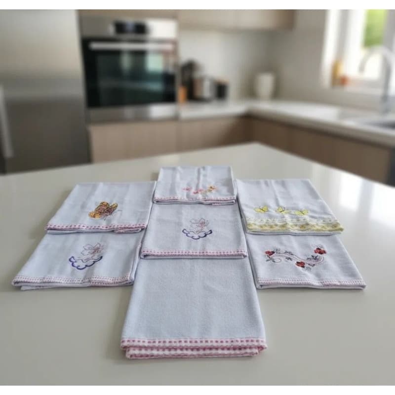 5 Panos de Prato Bordado Personalizada 41x66cm desenhos variados
