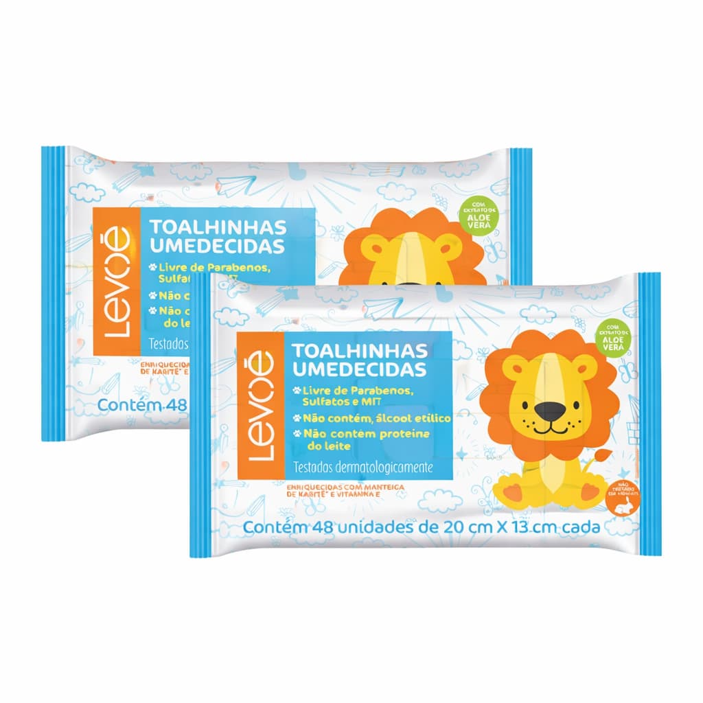 Kit Com 2 x Lenço Umedecido Levoe Rosto E Corpo Pacote 48un