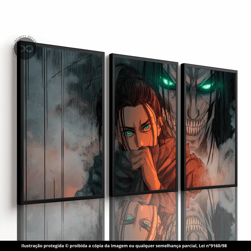 Kit 3 Quadros Attack on Titan Eren Yeager Titan Decor Anime Gamer