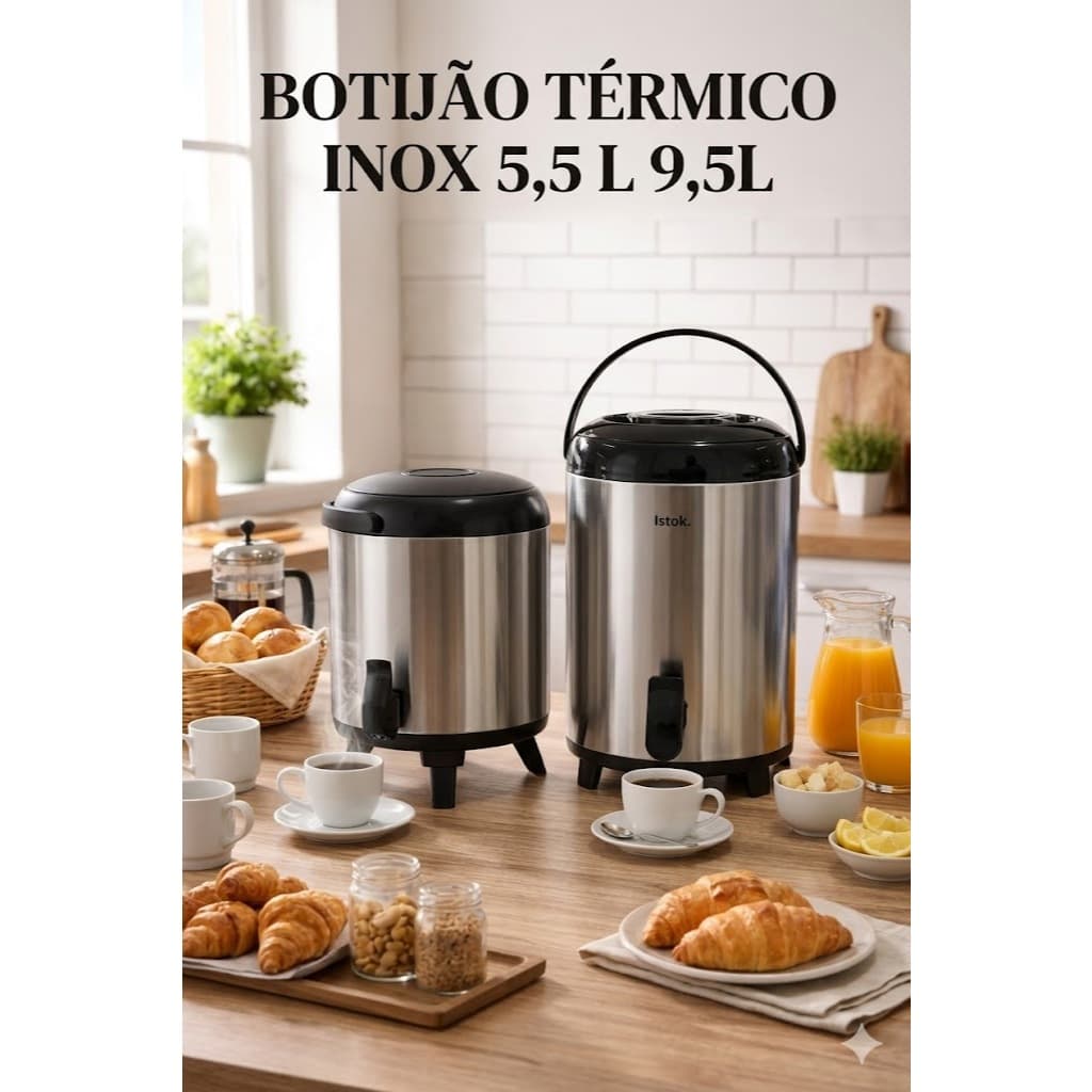 Botijão Garrafa Térmica Inox com Torneira 5,5L 9,5L – Bebidas Quentes e Frias | Alta Durabilidade