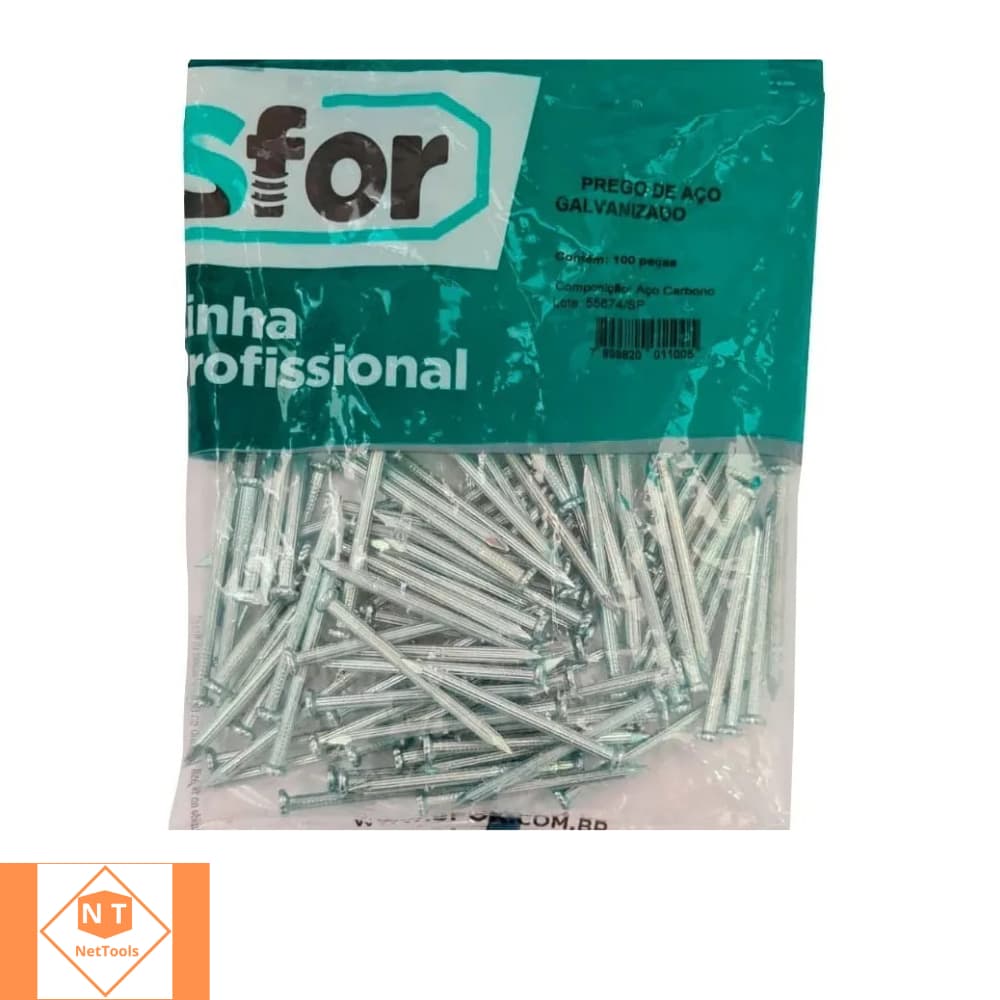 Prego Aço com Cabeça Sfor 10x10 Pacote com 100 Unidades Fixação Resistente Uso Geral