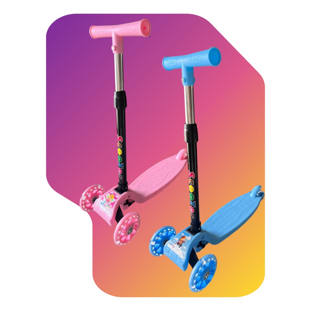 Patinete Infantil Ajuste 3 Rodas até 50kg Criança Rosa Azul Led Nas Rodas Dobrável Scooter Radical
