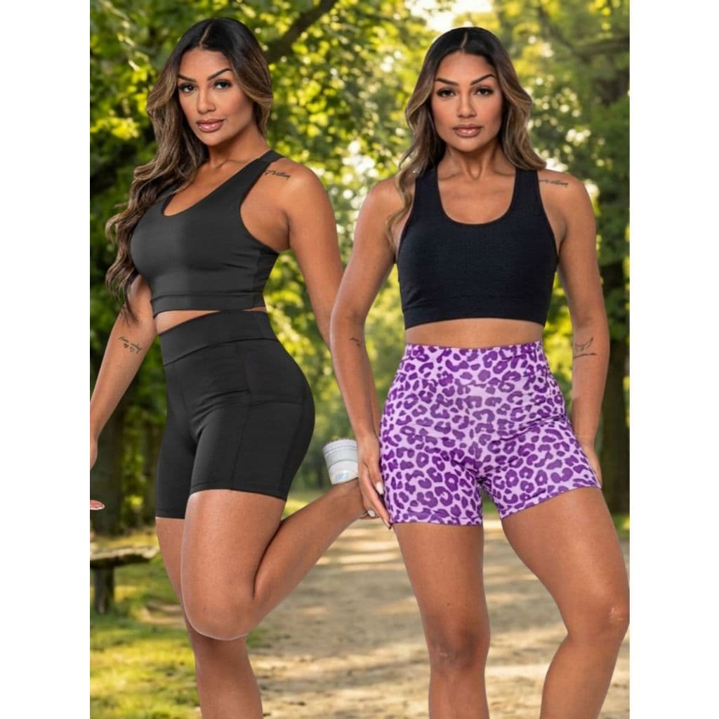 Kit 2 Shorts Running Feminino Corrida com Bolso Cintura Alta Fitness Confortável Respirável Treino