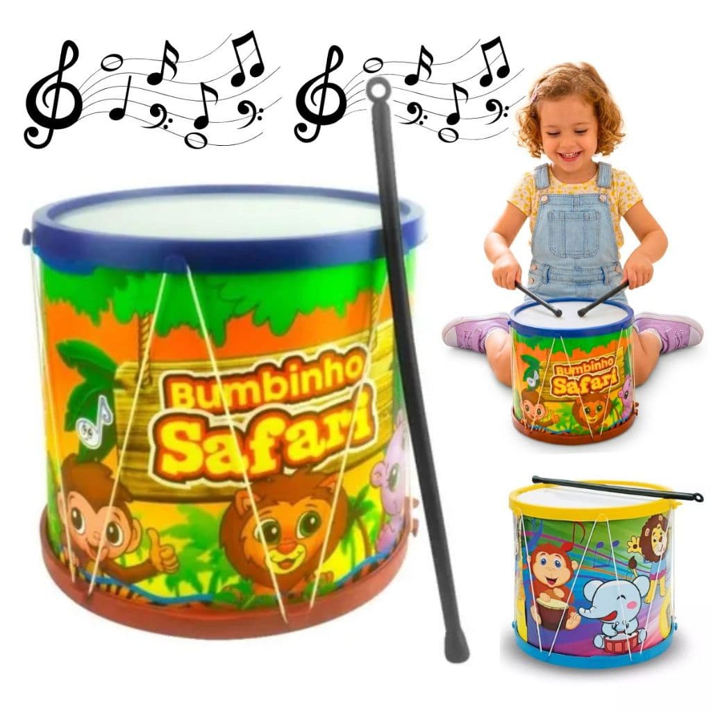 Tambor Infantil Brinquedo Bumbo Grande Musical C/ Baqueta
