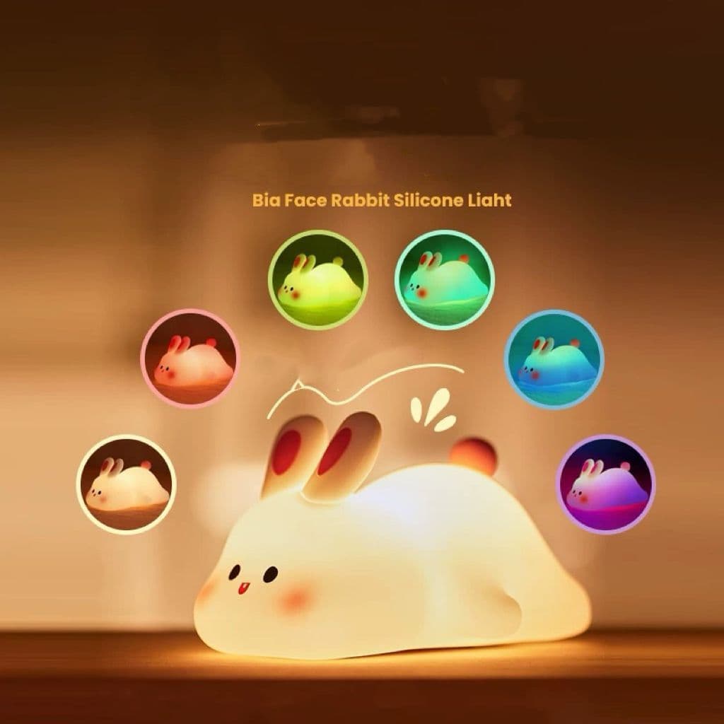 Coelho de LED de Silicone RGB Luminaria Noturna Recarregável Para Crianças 7855