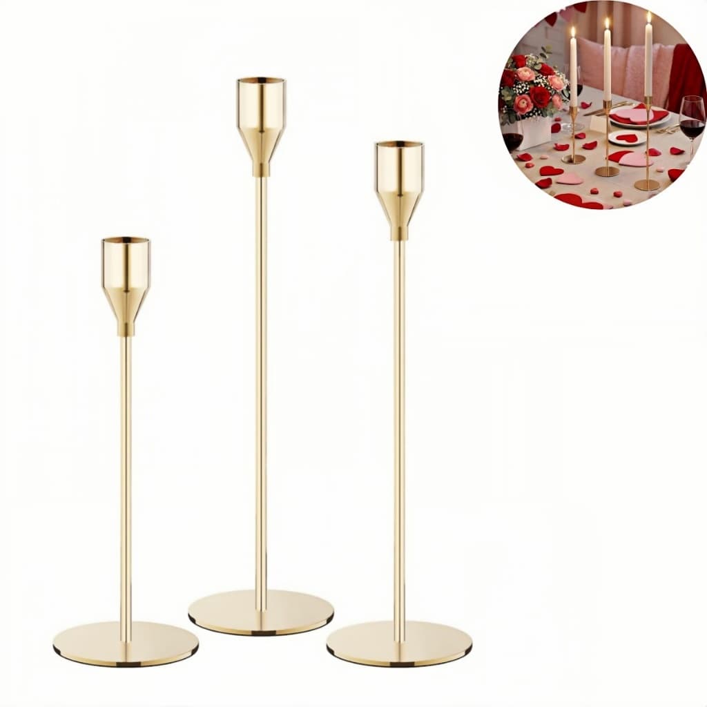 Conjunto de 3 castiçais de mesa vintage elegantes de metal e alumínio, aniversário de casamento, decoração