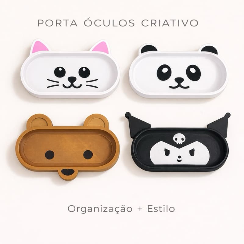 Porta Óculos Bichinhos Gatinho- Urso - Kuromi- Panda - Fofo | Organizador de Mesa Criativo | Suporte para Óculos