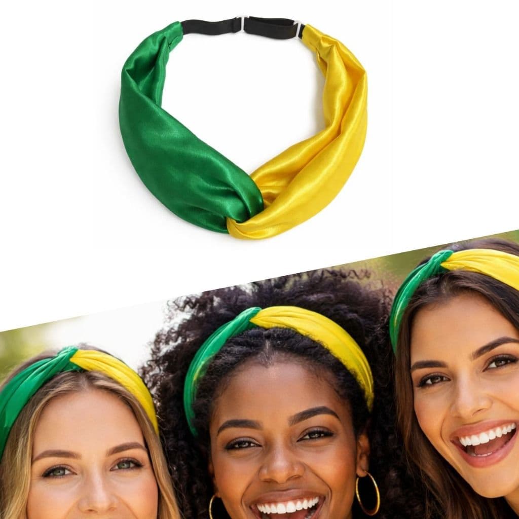 Faixa / Tiara Brasil de Cetim para Copa do Mundo Moda Torcedora Verde e Amarelo Vamos Torcer Hexa