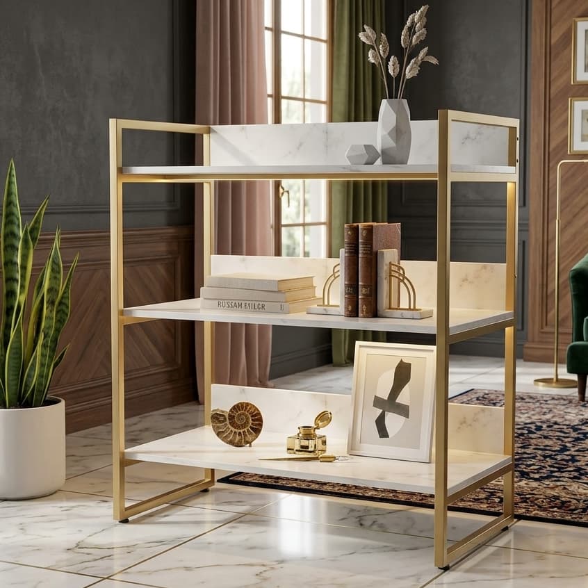 Estante Aço 3 Prateleiras Multiuso Industrial Pé Aço Metal MDF Organizador Sala Quarto Cozinha Escritório Livreiro