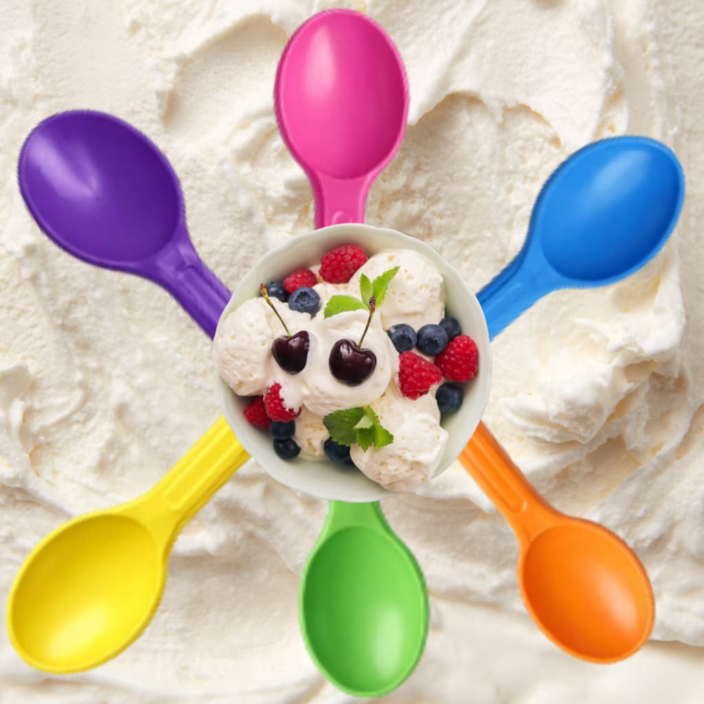 KIT 50 UNIDADE COLHERES DIVERSAS CORES 15CM PARA AÇAI, SORVETE E SOBREMESAS REFORÇADA E INQUEBRÁVEL