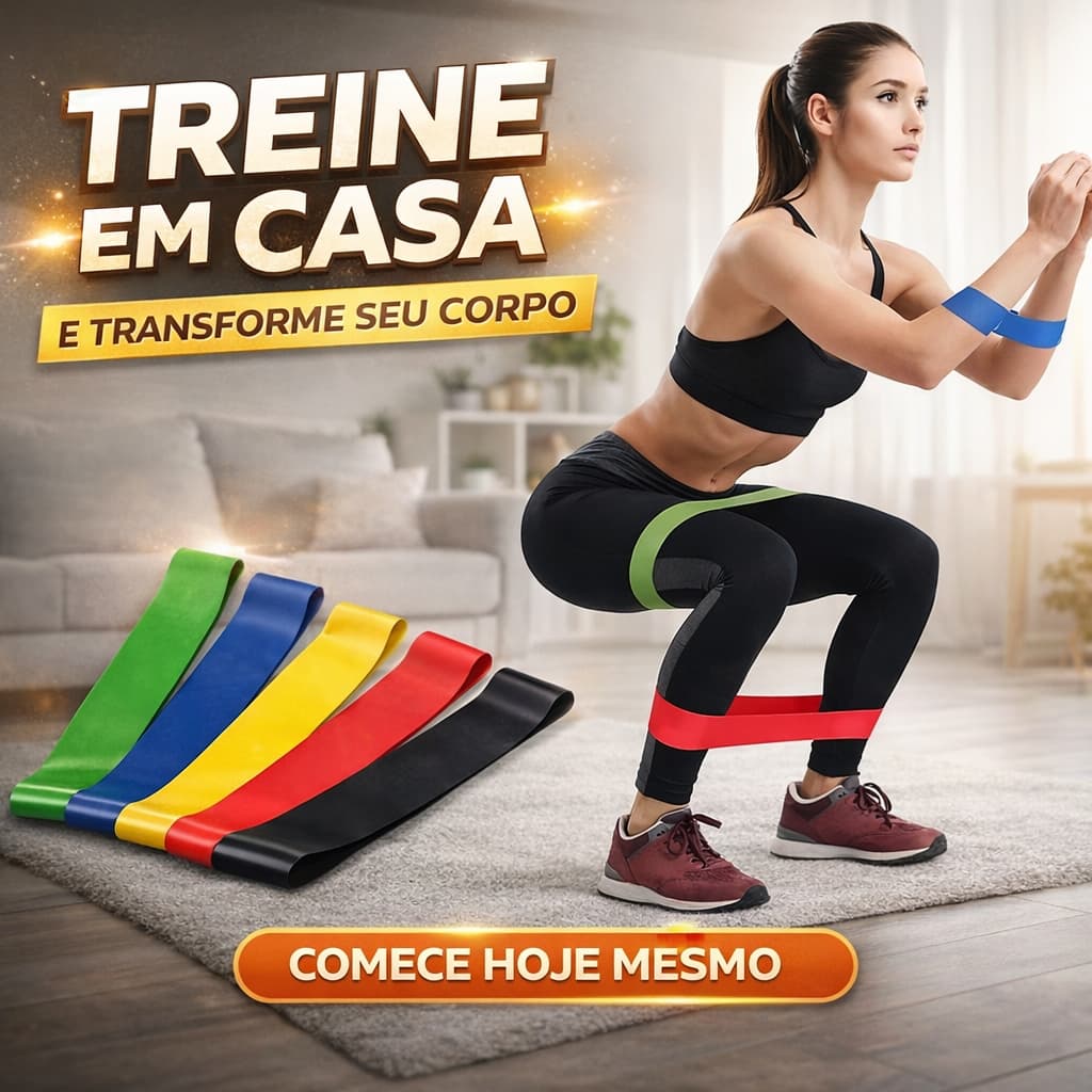 Faixa Elástica Mini Band Kit 5 Níveis Treino em Casa Glúteos Pernas Academia Fisioterapia