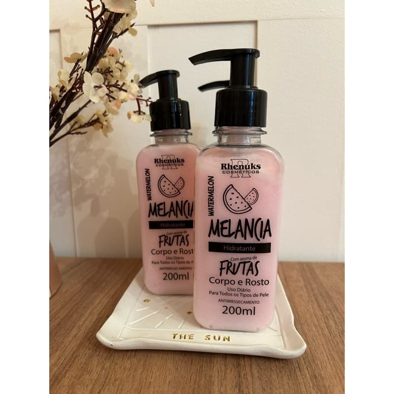 Kit 2 ou 3 Creme Hidratante Melancia Rhenuks 200ml Corpo Rosto Antirressecamento