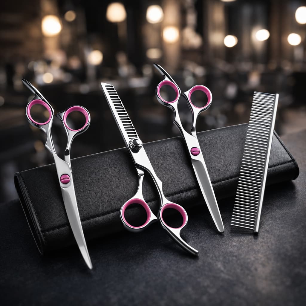 Conjunto de Tesouras de Cabelo Profissional Barbeiro Com Pente e Estojo