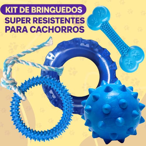 Kit Brinquedos Pet Para Cães e Gatos Borracha Maciça Anêmona + Bola + Osso + Pneu