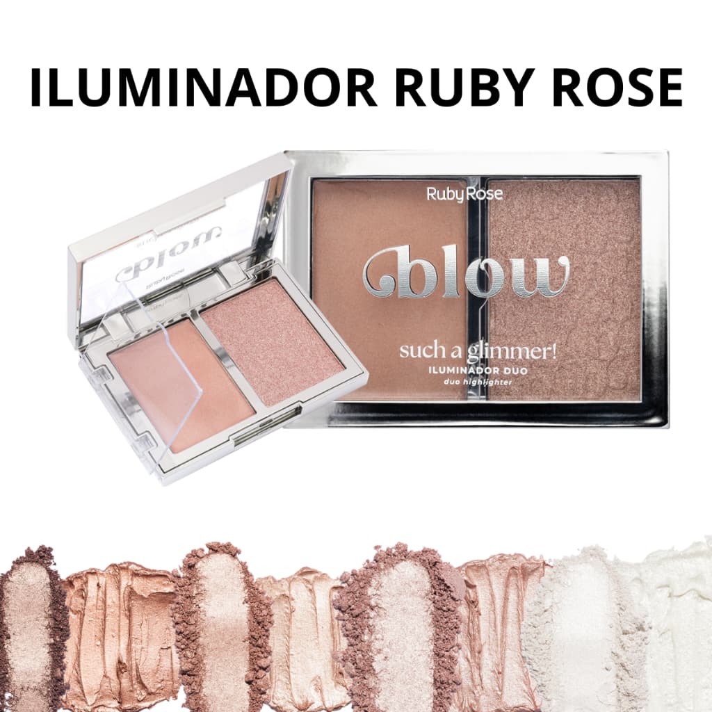 Iluminador Duo Ruby Rose Blow Such a Glimmer Pó Compacto + Creme Todas As Cores Hbm705