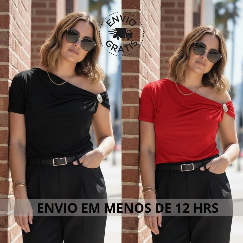 Blusa Feminina Ombro Único Suplex Premium com FIVELA Dourada Tendência Verão 2026 Moda Feminina chiq