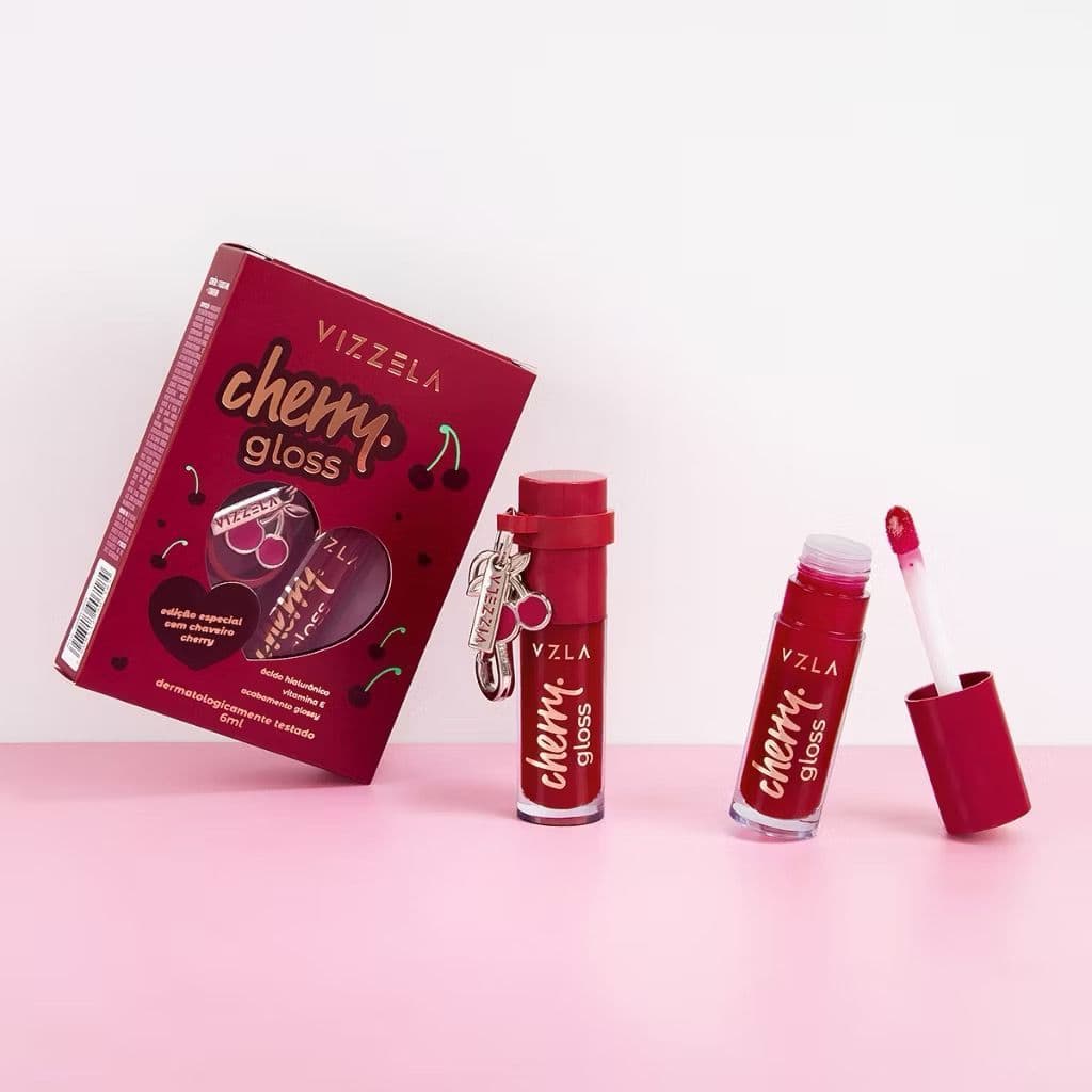 Gloss Labial Cherry Vizzela Hidratante Brilho Intenso