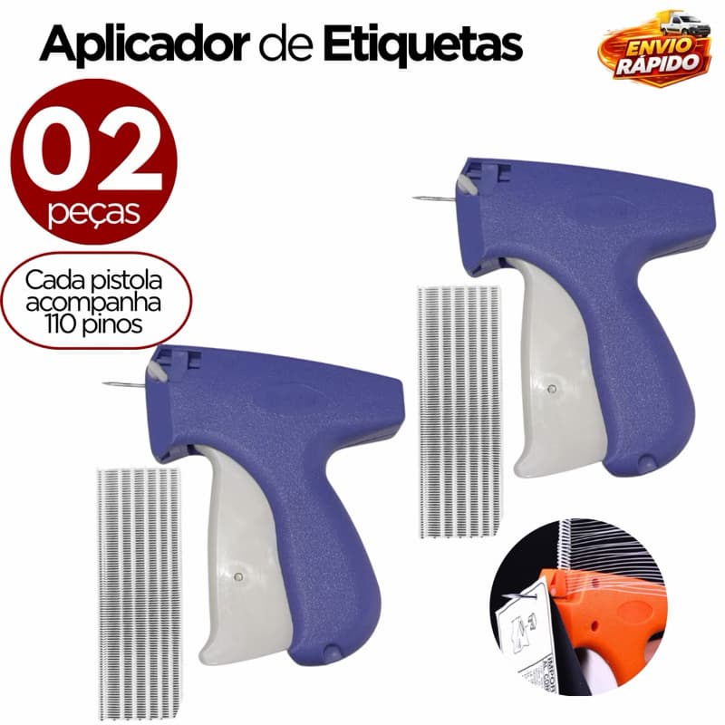 Kit 02 ou 01 Aplicador de Pinos Tag Etiquetadora Profissional com Agulha + 110 Pinos e Protetor