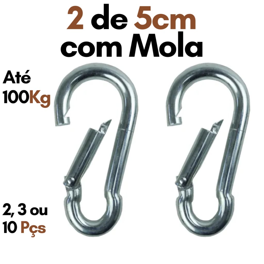 Mosquetão Aço Trava Simples com Mola 5cm X 5mm Suporta 100 kg Mosquetoes Zincado 5x50 Academia