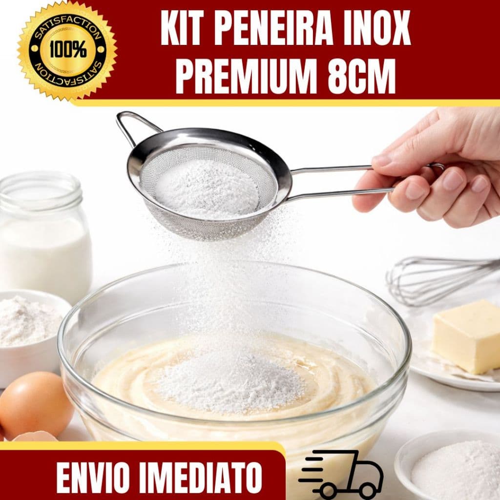 Peneira Inox Luxo De Malha Fina Profissional 8 Cm COZINHA CASEIRA RESISTENTE