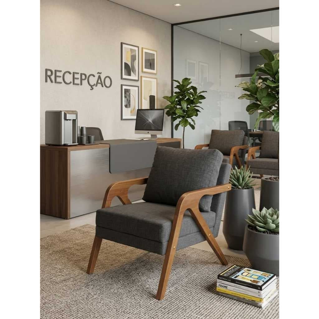 Poltrona Decorativa Sala Estofada Luxo Braços Madeira Cadeira Confortável Moderna Quarto Escritório