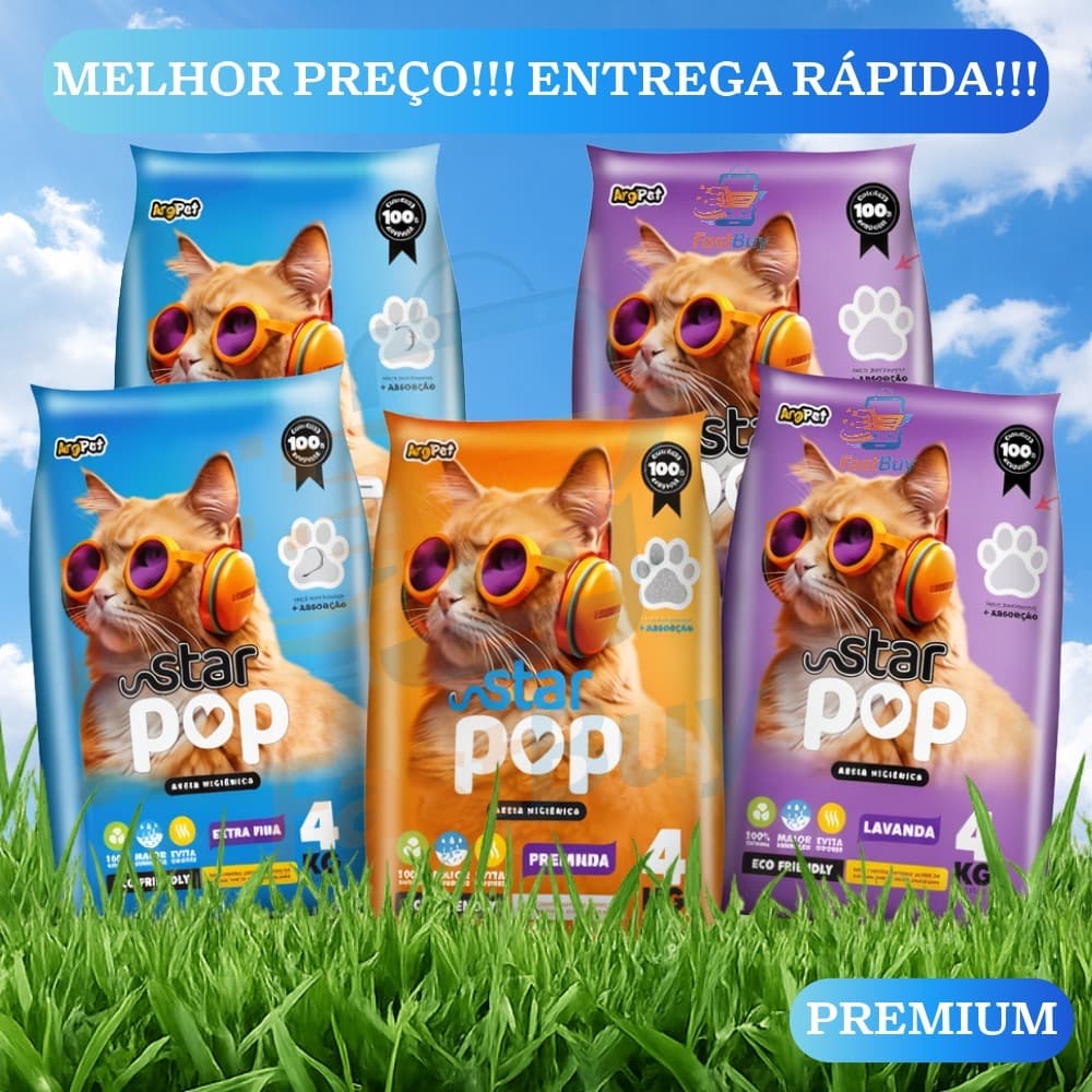 Kit 20 kg Areia Sanitária Gato Natural Argila Absorvente Ecológica (Antiodor) - Star Pop Tradicional