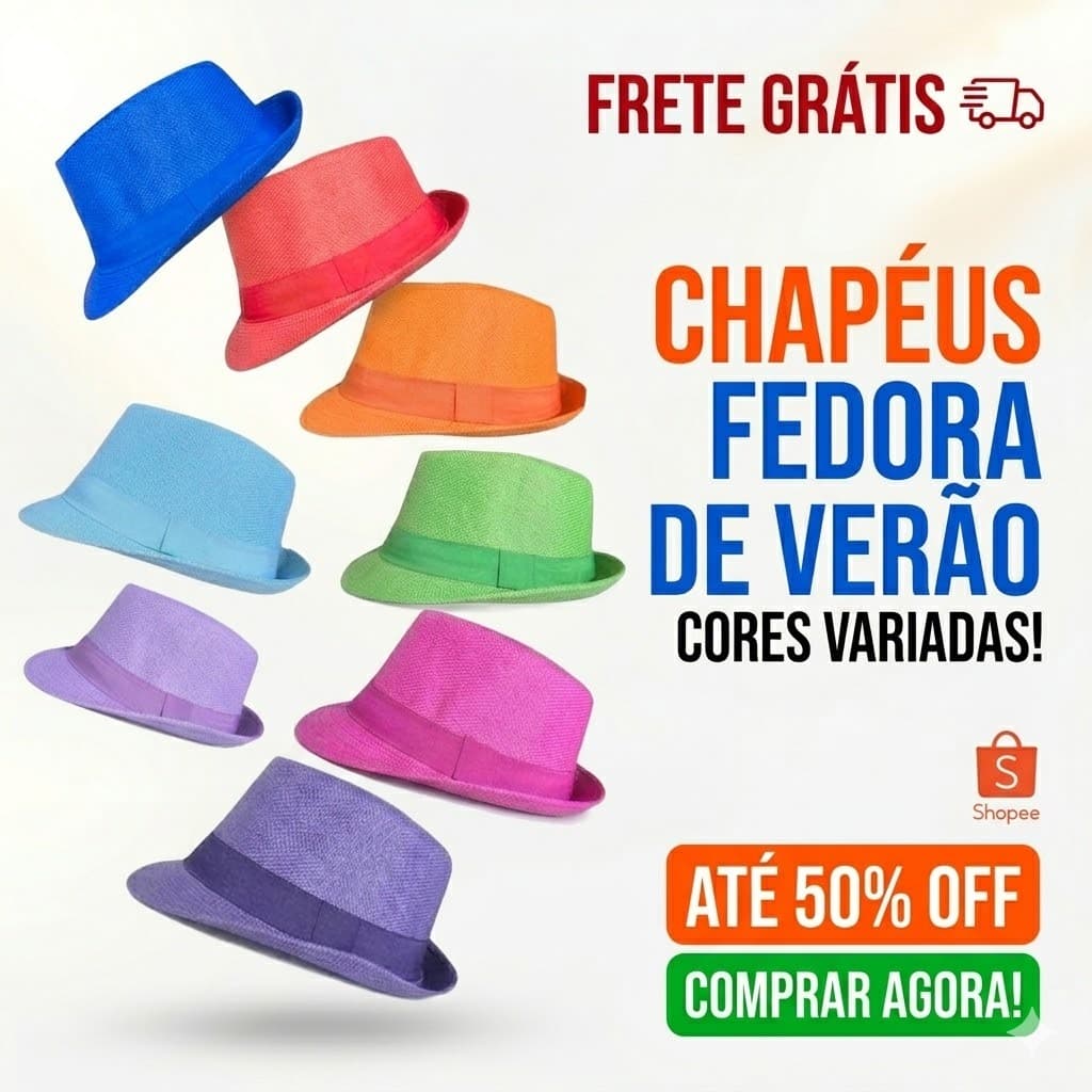 Chapéu Fedora Colorido Malandro Unissex Adulto Fedora Colorido Laranja Verde Azul Rosa
