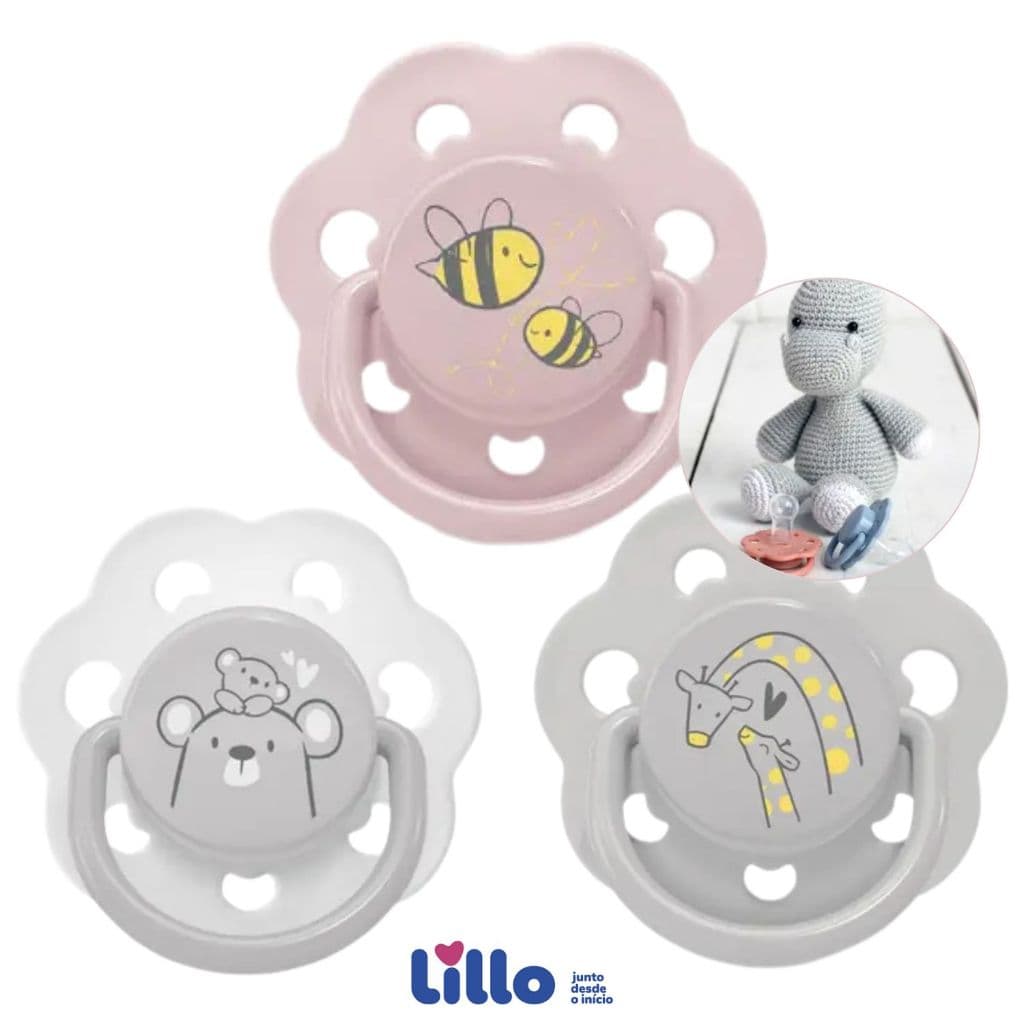 Chupeta Silicone Lillo Bico Silicone Ortodontico Chupeta com Argola Caixa para Esterilizar Candy Style Lilo