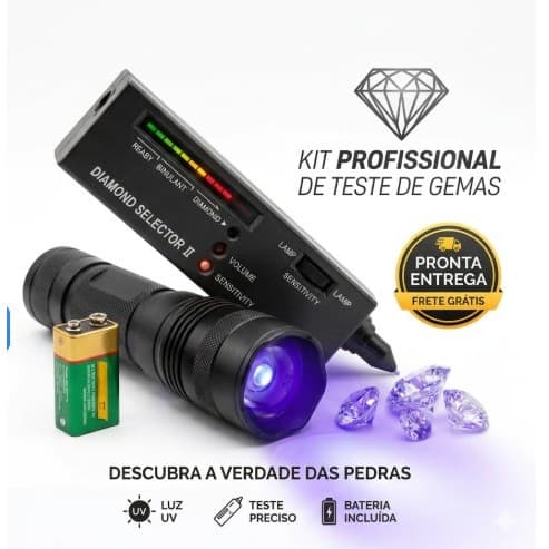 Detector Testador Eletrônico Profissional de Diamante + Bateria + Lanterna UV Luz Negra