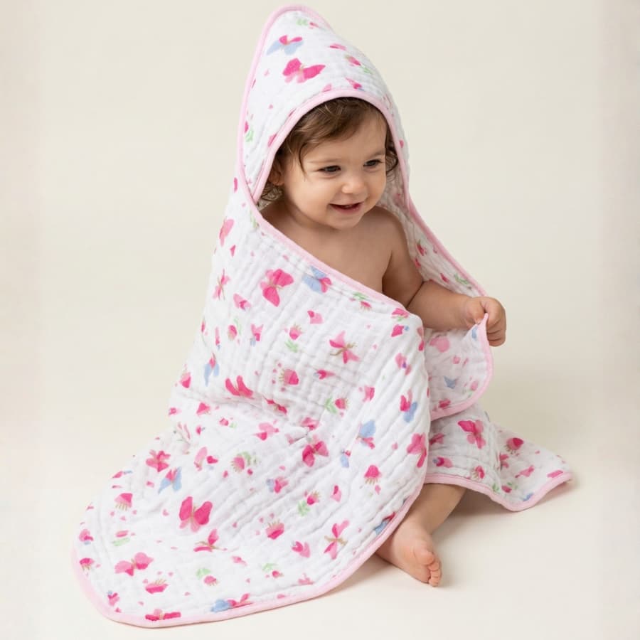 Toalha de Banho Fralda Soft com Capuz para Bebê Menina