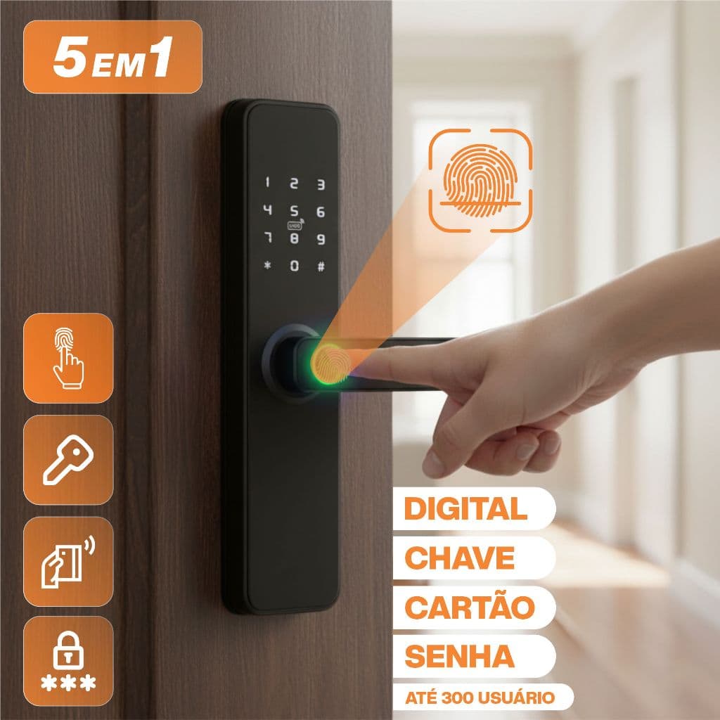 Fechadura Digital Eletronica De Embutir Bluetooth Com 5 Modos Biometria Chaves Cartão Aplicativo
