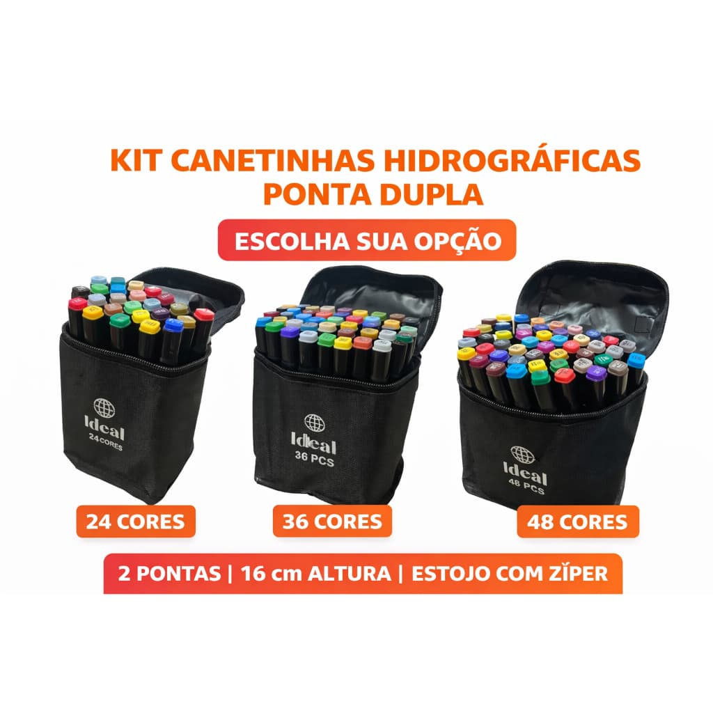 24/36/48 Cores Caneta Marcadora Hidrográficas Com Ponta Dupla Pintura Estojo Escolar Escritório