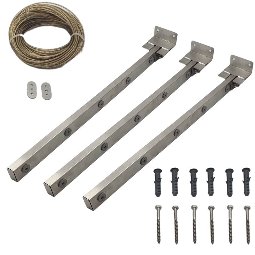 Varal de Roupa Inox 304 Articulável Dobrável Parede Muro 3 Suportes 31 metros de Corda