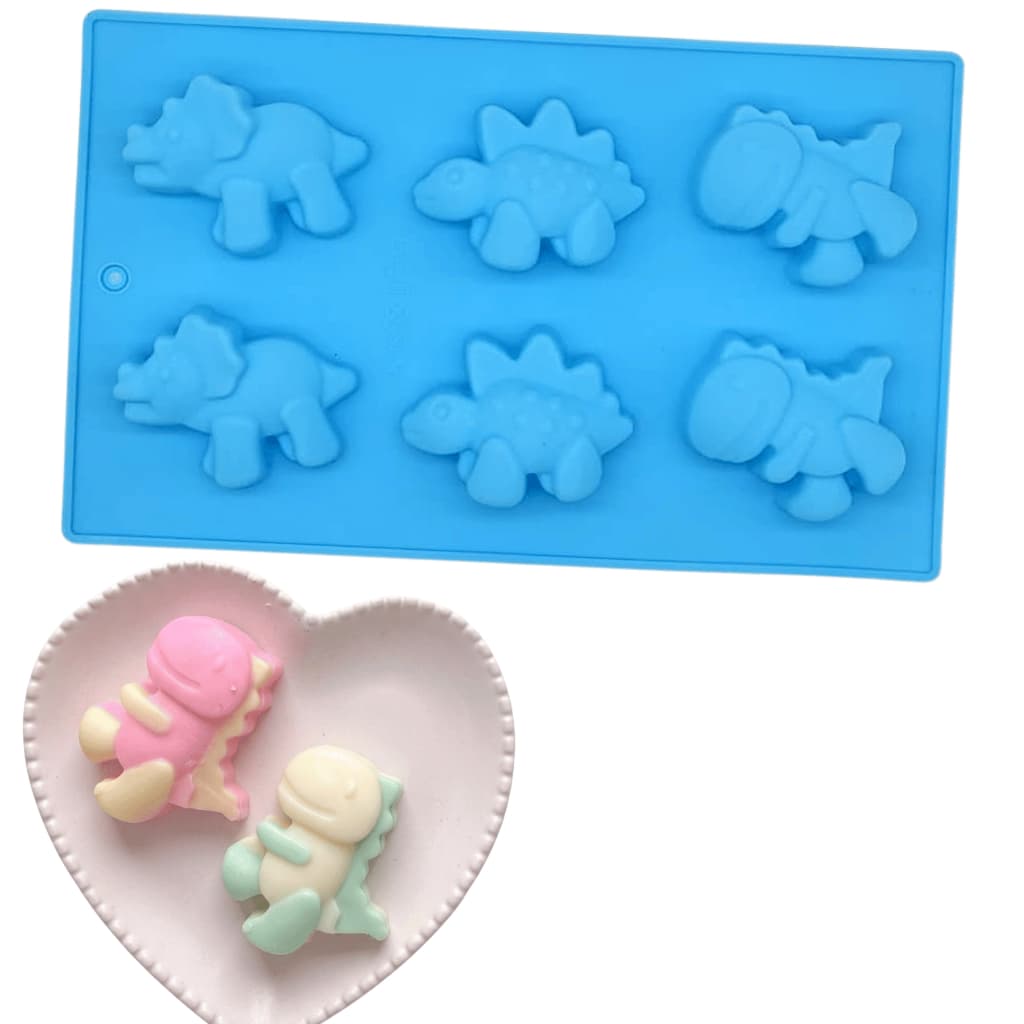 Molde de Silicone Dinossauro Grande 3 Tipos Forma Chocolate Sabonete Velas Doce 6 Cavidades
