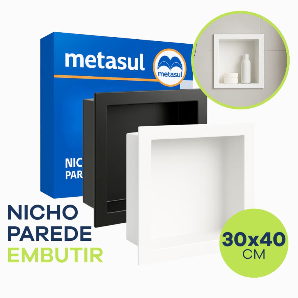 Nicho de Parede Embutir 30x40cm Banheiro e Cozinha Porta Shampoo Multiuso Retangular Branco