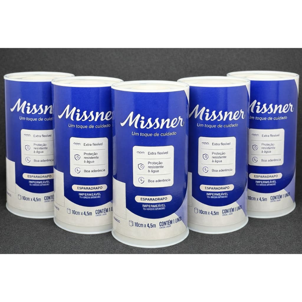 Kit com 5 Und Esparadrapo Impermeável Branco 10cm x 4,5m – Missner