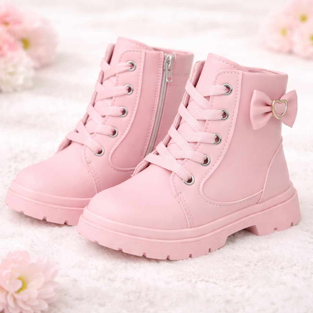 Bota Infantil Coturno Menina Laço Leve Confortavel Antiderrapante Macia Cadarco Casual Feminina