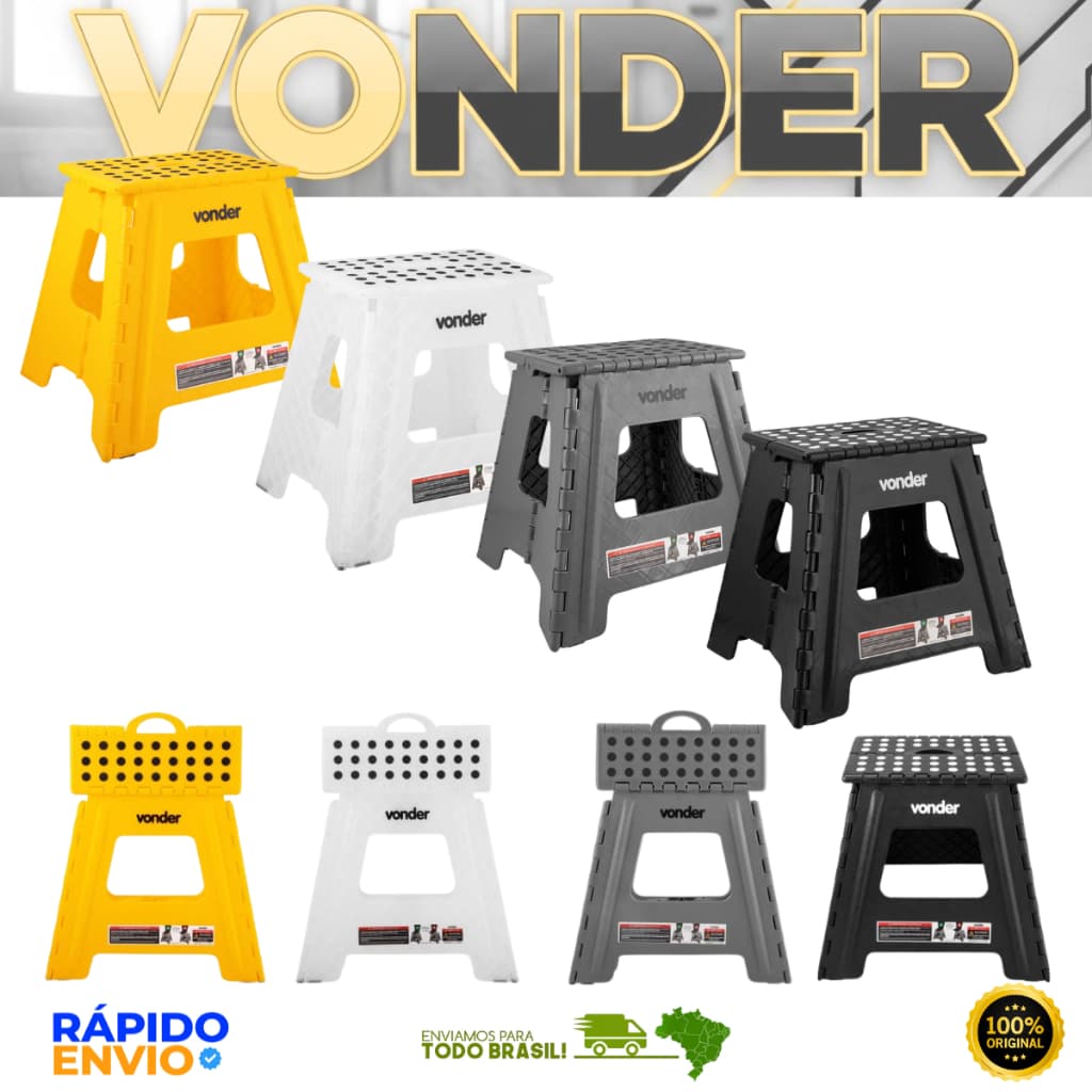 Banqueta Banquinho Dobrável Plástica Vonder 36cm Anti Derrapante Suporte até 150kg Original Top