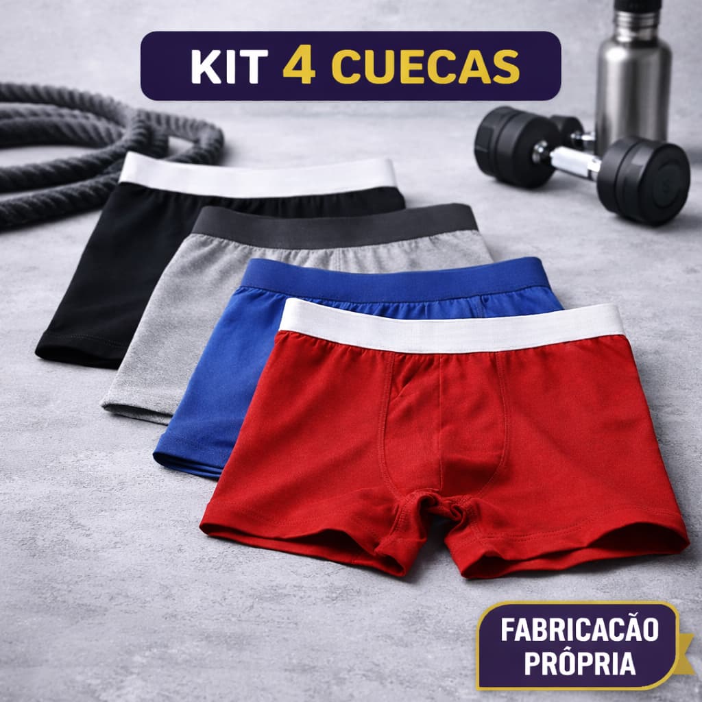 Kit 4 Cuecas Boxer Alta Elasticidade e Toque Suave