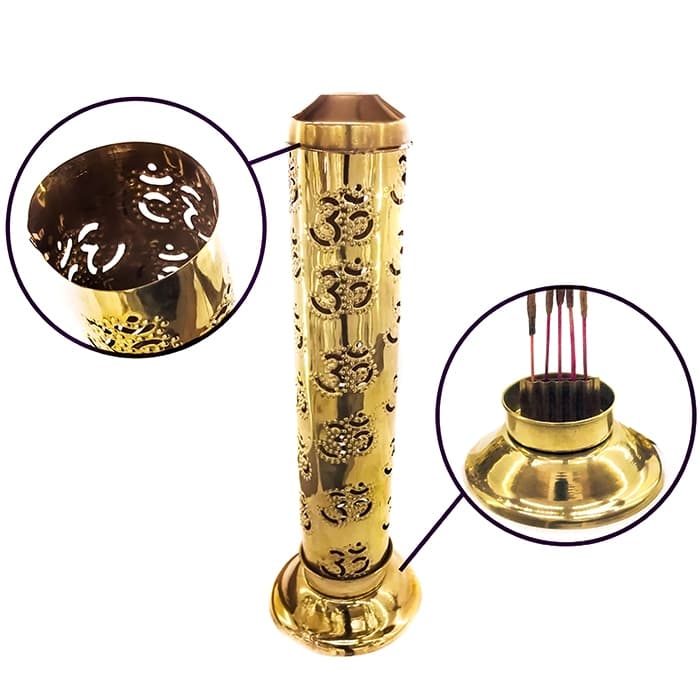Incensário Om Torre Dourado 27cm Decorativo Com Capacidade Para 5 Incensos