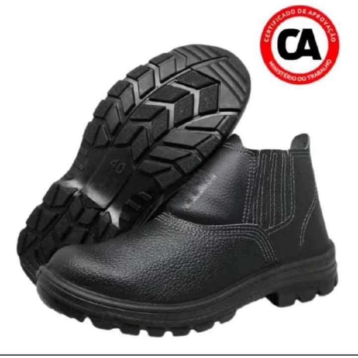 Bota Butina De Segurança Com C.A Em couro Bico PVC Unissex Botina Cano Medio