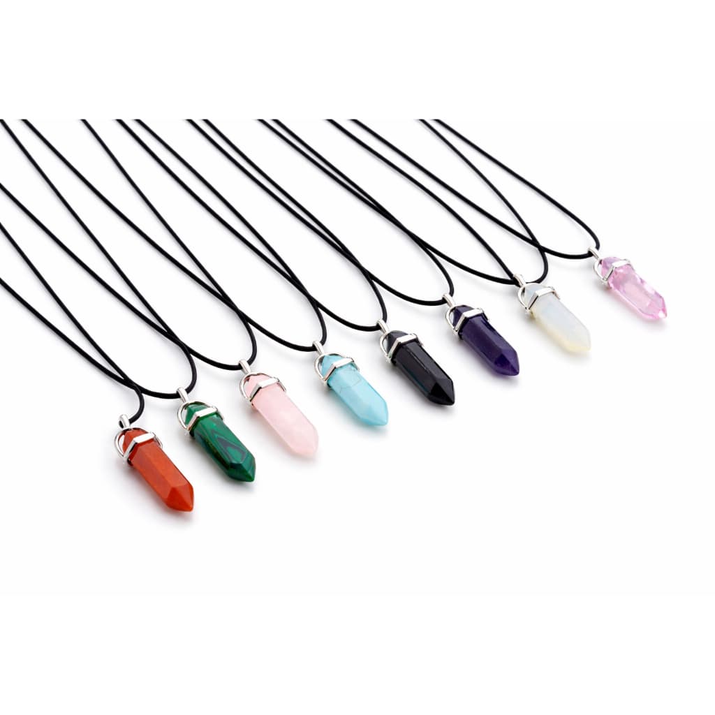 Colar Pingente Cristal Pedra Natural Hexagonal Ajustável Feminino Obelisco Ônix Quartzo Ágata Lava Vulcânica