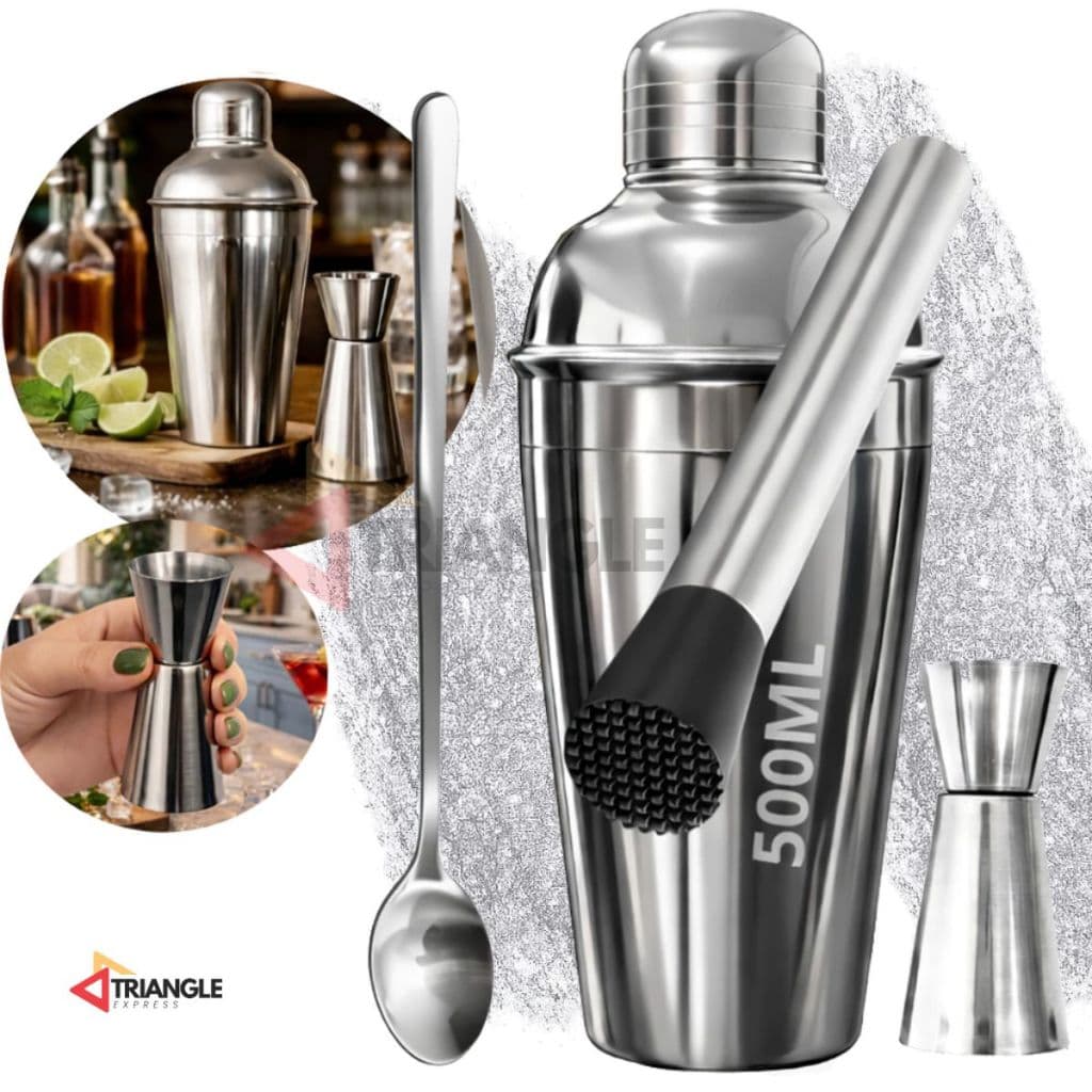Kit Caipirinha Bartender Inox Coqueteleira até 4 peças 500ml Dosador Drinks Colher Premium