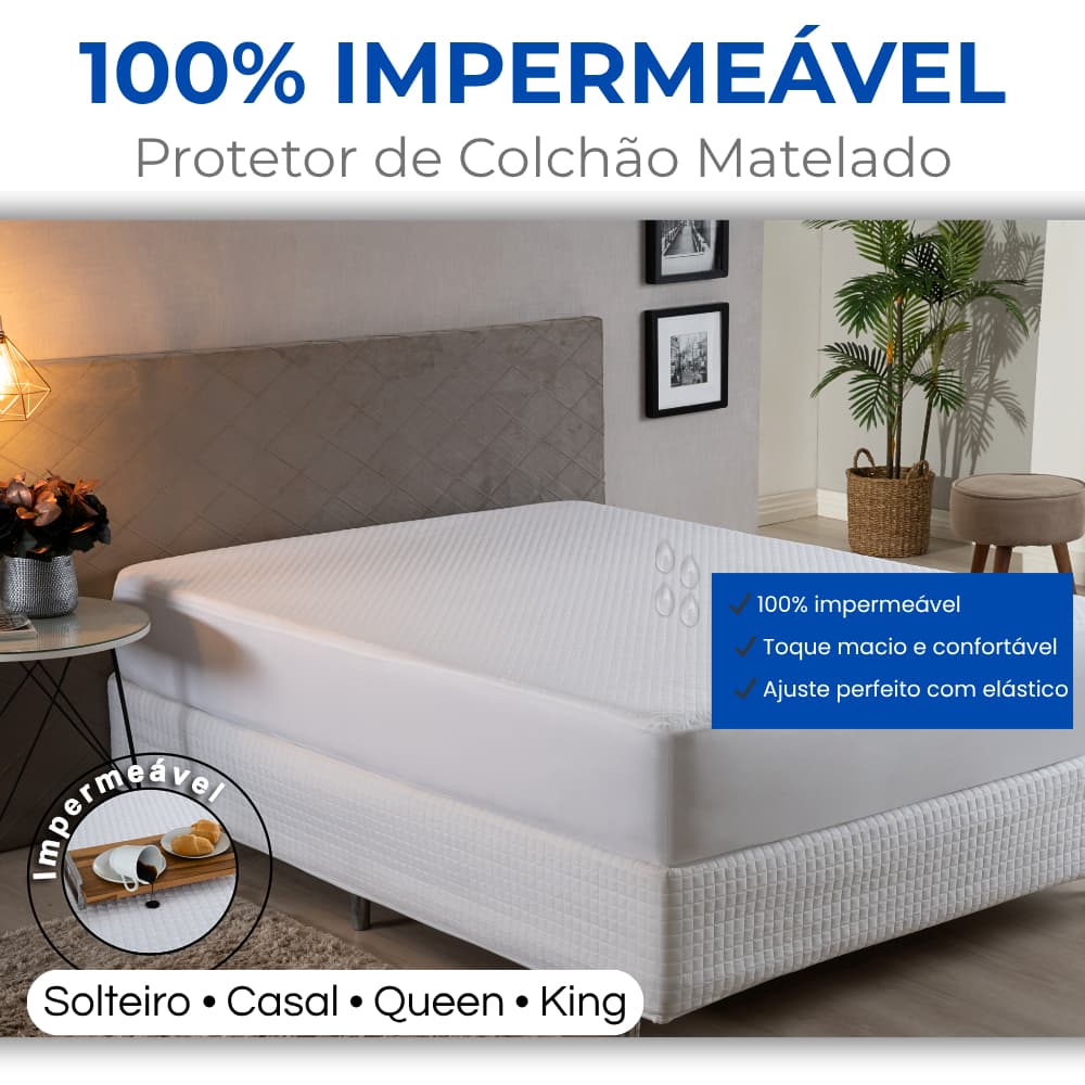Capa Protetor Impermeável Para Colchão Solteiro Casal Queen e King Branco Matelado