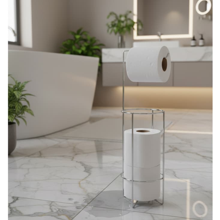 Suporte de Chão para Papel Higiênico Cromado– Design Moderno, Organizador para Banheiro