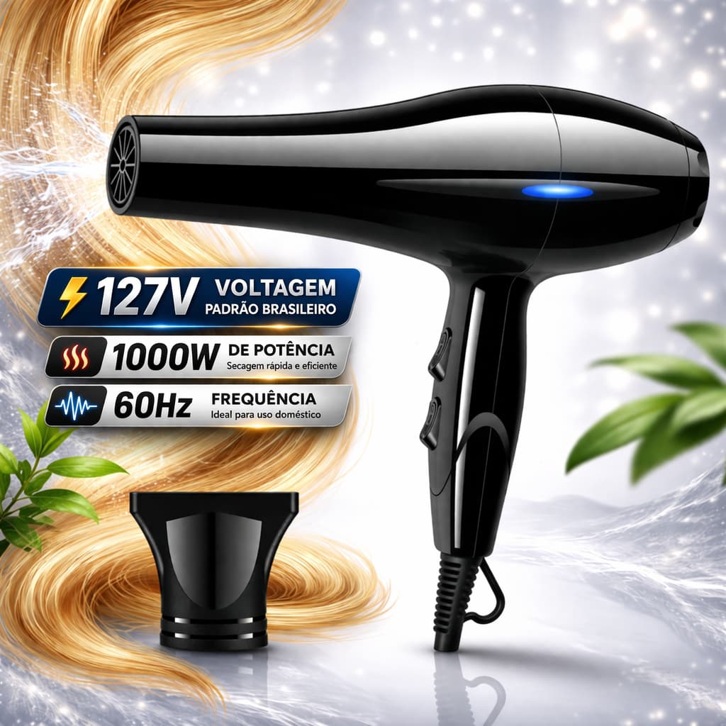 Secador de Cabelo Frio e Quente 127V Doméstico 1000w Escova